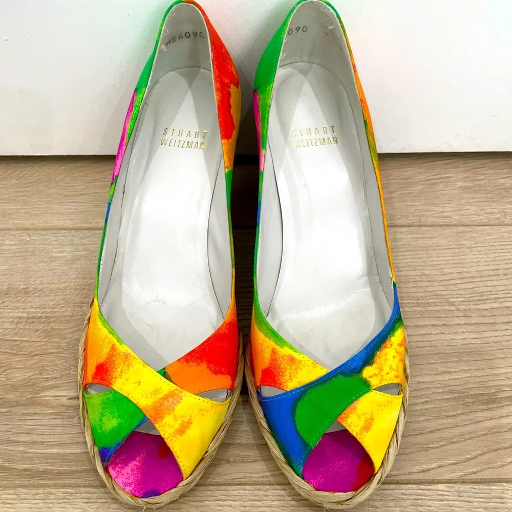Stuart Weitzman Floral Espadrille Straw Wedge Shoe
